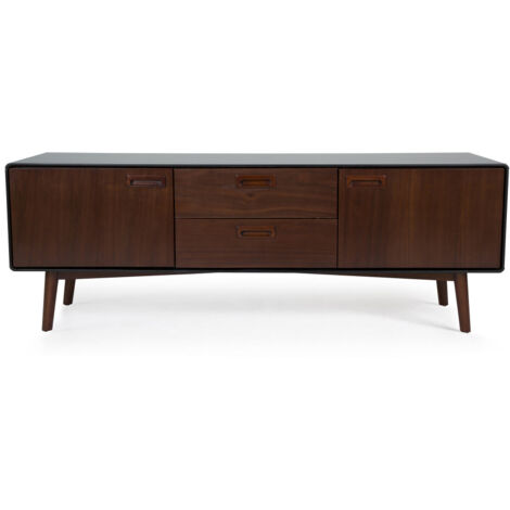 Buffet 2 portes 2 tiroirs 150x39,8x53 cm décor noyer et noir
