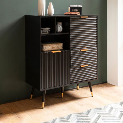 Buffet 2 portes 2 tiroirs 77x40x97 cm noir et doré - FREDZA