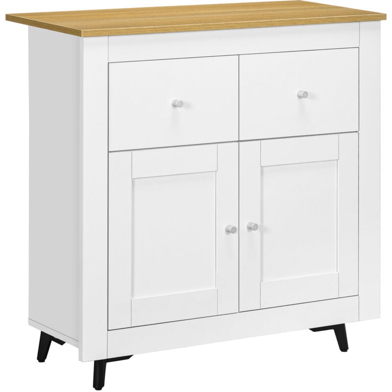 Homcom - Buffet 2 portes 2 tiroirs - dim. 78 x 35 x 80 cm - piètement incliné noir blanc effet bois