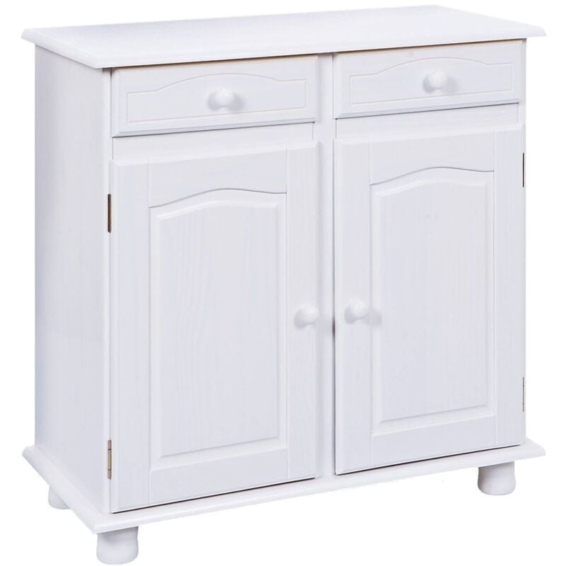 Buffet 2 portes 2 tiroirs en pin massif verni à l'eau blanc, 88x43x87h cm Couleur blanc - Dmora