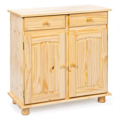Buffet en pin massif 2 portes 2 tiroirs – Dimensions 88x43x87 cm – Coloris naturel – Finitions soignées pour cuisine ou salle à manger – Inter Link