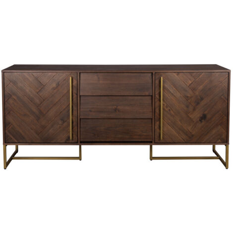 Buffet 2 portes 3 tiroirs 180x45x80 cm marron et laiton - CLASS