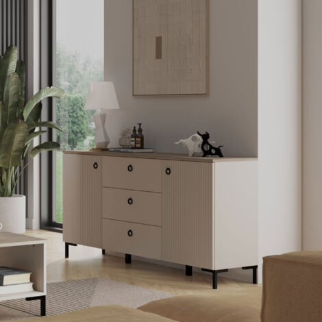 Buffet 2 portes 3 tiroirs 70x41x93 cm gris et noir - ESKER