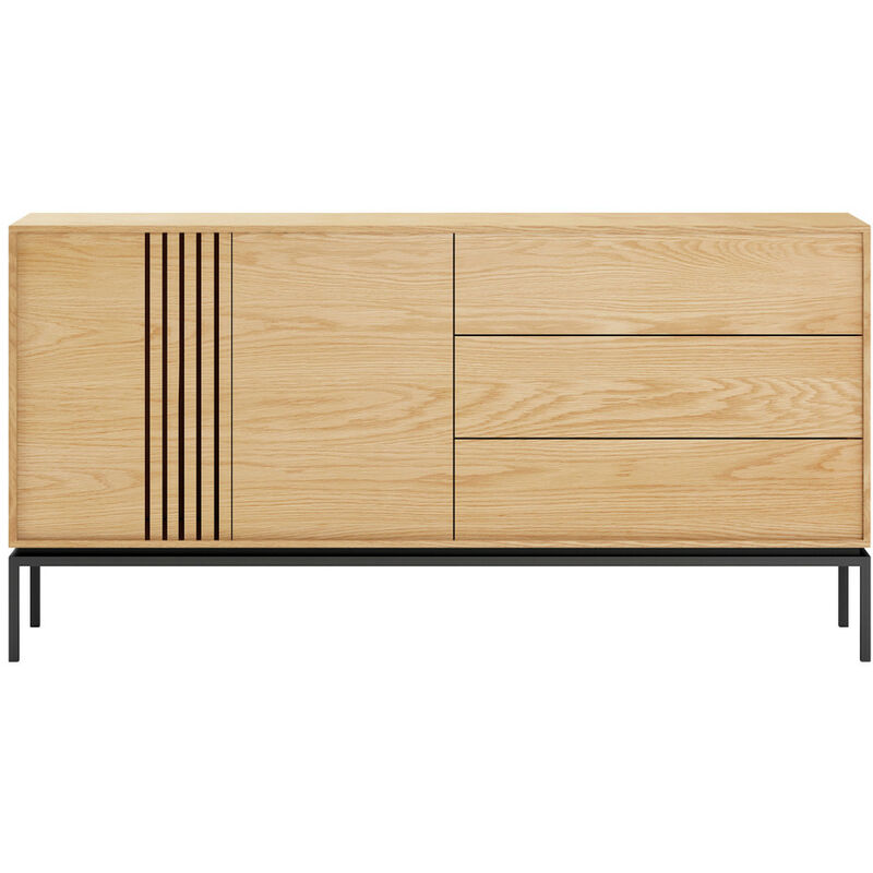 Buffet 2 portes 3 tiroirs en bois et métal L180cm - Bois clair - krokom
