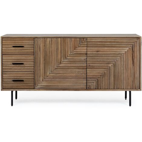 Buffet 2 portes 3 tiroirs en bois massif naturel de manguier Dary 160cm