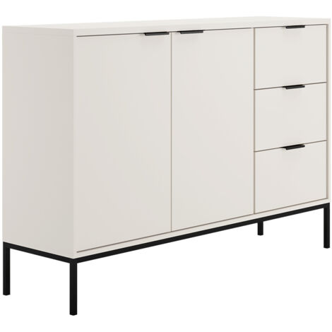 Buffet 2 portes 3 tiroirs Seattle Blanc Pieds noirs