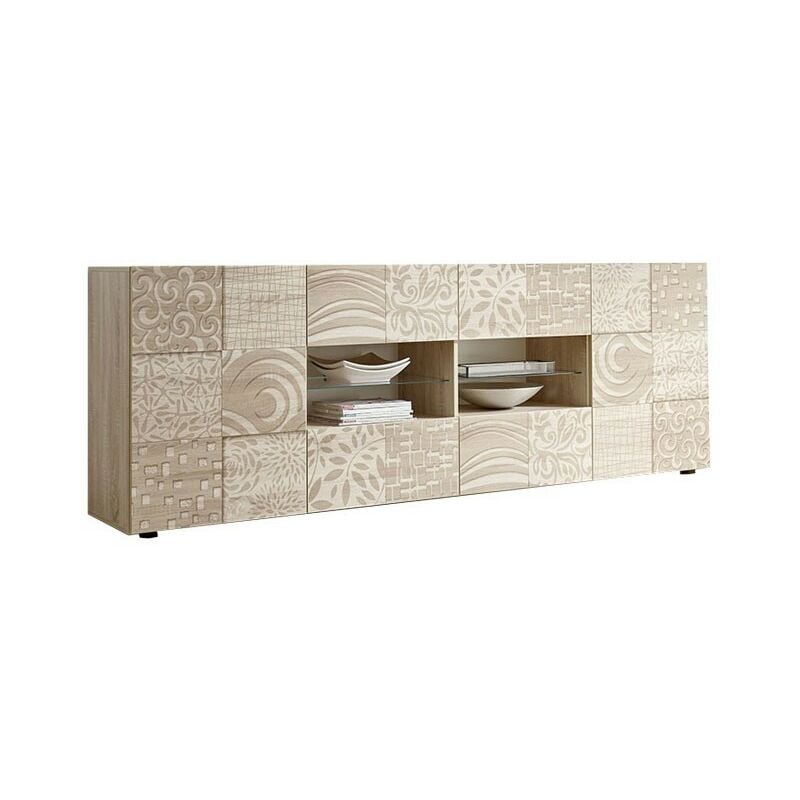 Buffet 2 portes 4 tiroirs finition chêne sérigraphié L.241 P.42 H.84 cm