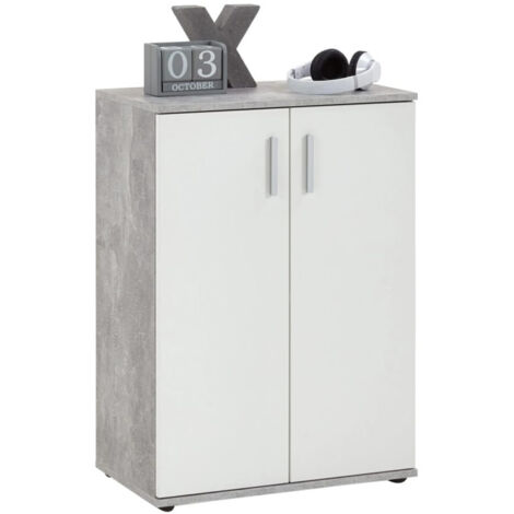 Buffet 2 portes 60 cm gris béton et blanc - FONZY