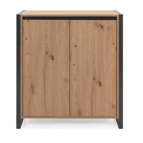 Buffet 2 portes 80x40x88 cm en panneaux de particules chêne clair et anthracite – Design minimaliste pour intérieur moderne