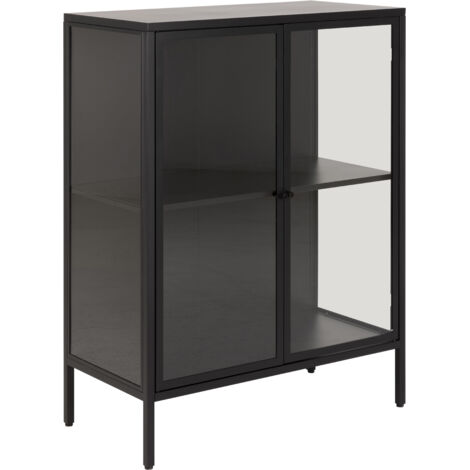 Buffet 2 portes 80x40x98,7 cm en verre et métal noir - BAKOS