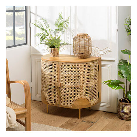 Buffet 2 portes 81x45,5x75,5 cm en bois et rotin naturel - KOZAL