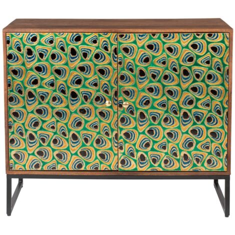 Buffet 2 portes 95x40x80 cm en manguier et laiton vert