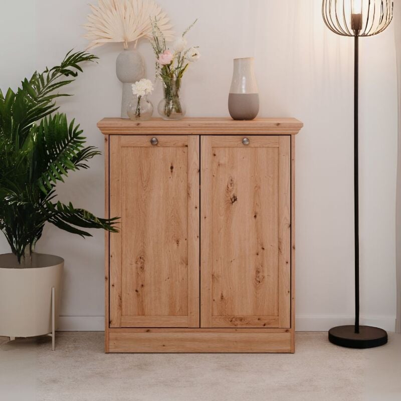 Toscohome - Buffet 2 portes avec étagères intérieures chêne antique 80x90H cm - Tiberio