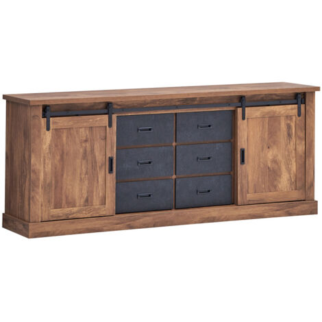 Buffet 2 portes coulissantes 6 tiroirs – Dimensions L. 221 x P. 46 x H. 89 cm – Panneaux de particules MDF – Design moderne