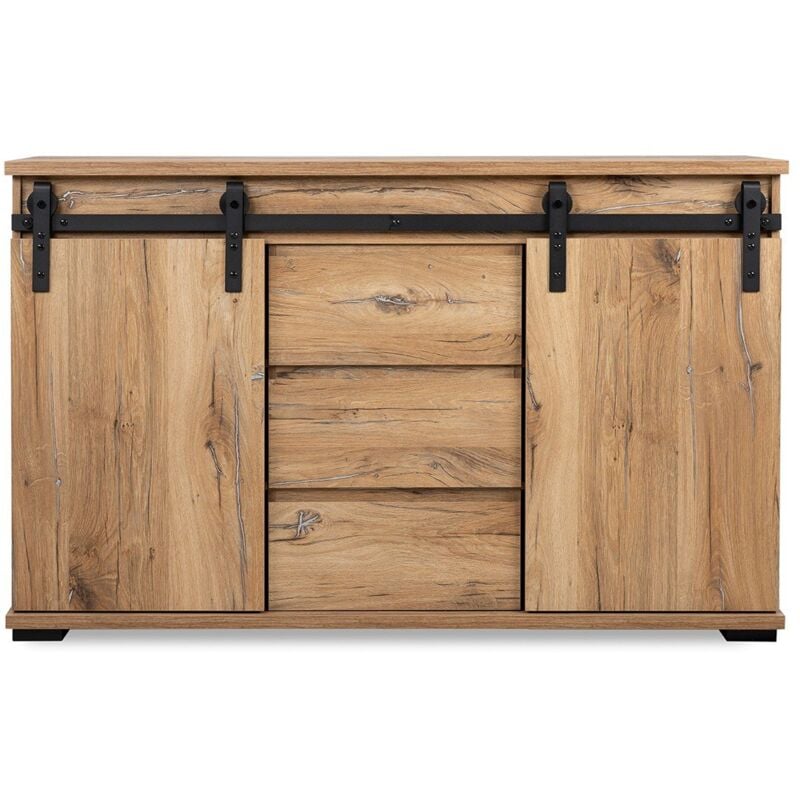 Buffet 2 Portes Coulissantes et 3 Tiroirs Centraux L140 cm - manzano - Calicosy