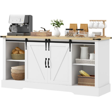 Buffet 2 portes coulissantes étagères ajustables 150x40x72 cm bois blanc chêne