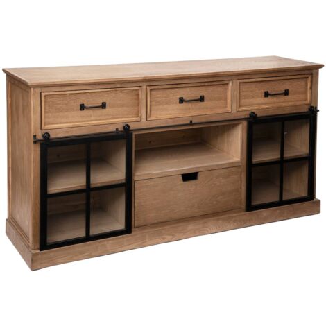 Buffet d'intérieur 2 Portes 4 Tiroirs Danik - Largeur 160 cm, Profondeur 40 cm, Hauteur 85 cm - Marron