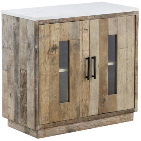 Buffet 2 portes en bois recyclé et marbre Damian