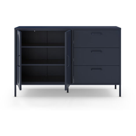 Buffet 2 portes en métal L140cm - Bleu nuit - Zio