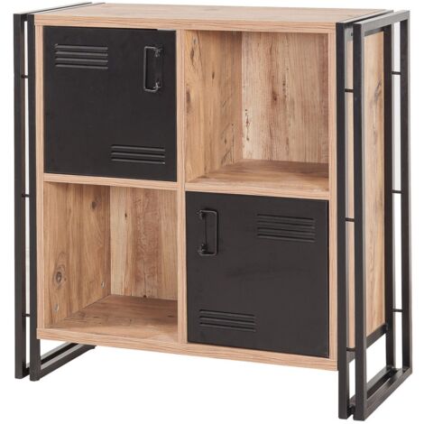 Buffet 2 portes et 2 compartiments Operarius Métal Noir et Bois Pin foncé - Bois / Noir