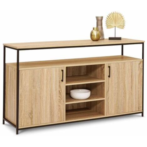 IDMARKET Buffet 2 portes et 3 étagères 140 cm DETROIT design industriel