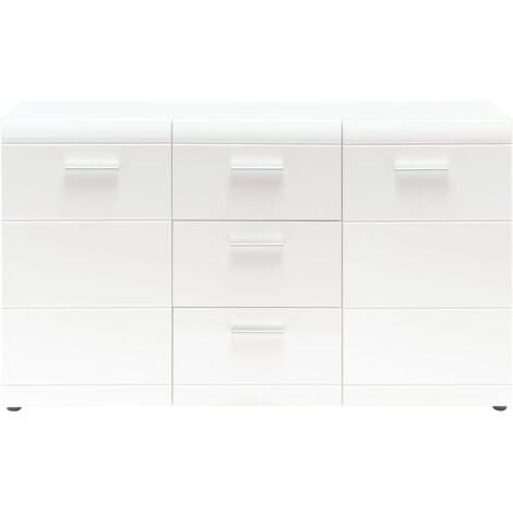 Buffet 2 portes et 3 tiroirs 144x39x86 cm blanc brillant - AARON