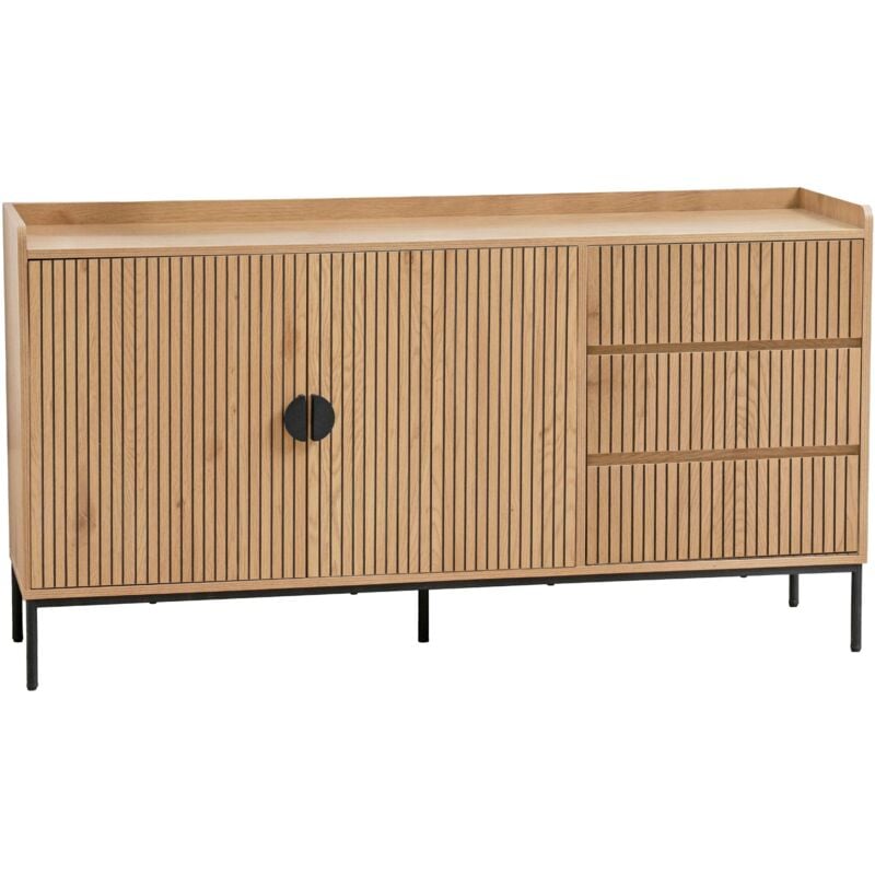 Oviala - Buffet 2 portes et 3 tiroirs en acier et mdf décor mélaminé beige