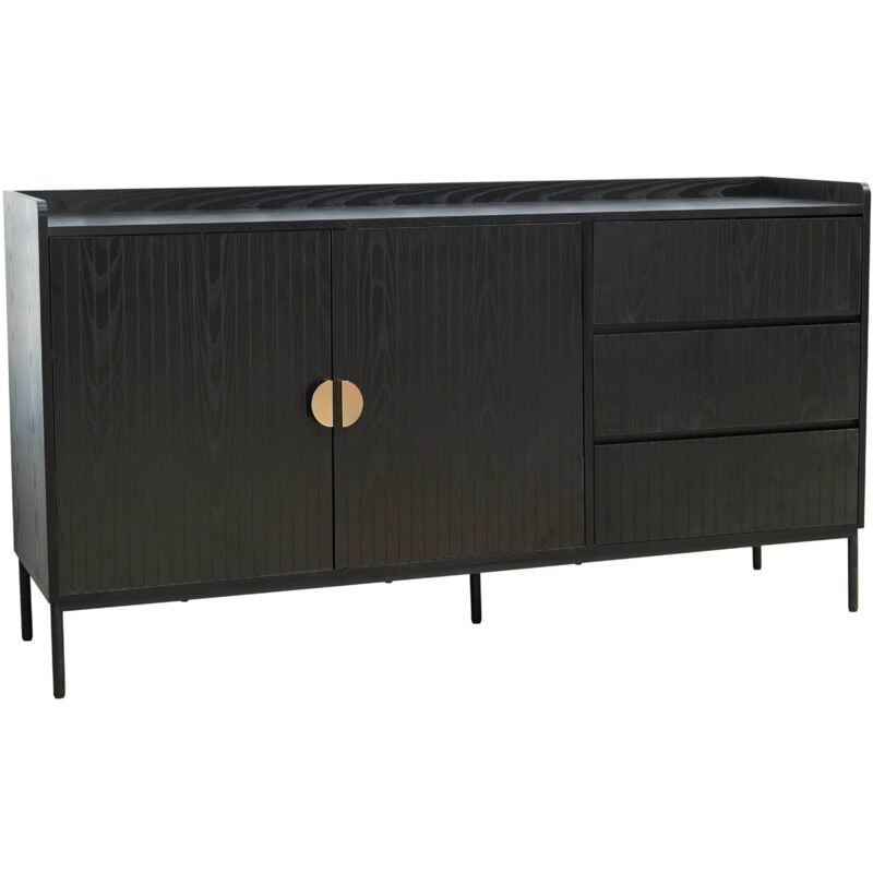 Oviala - Buffet 2 portes et 3 tiroirs en acier et mdf décor mélaminé noir