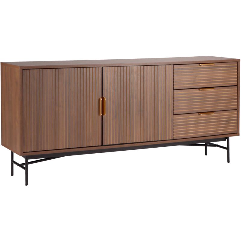 Oviala - Buffet 2 portes et 3 tiroirs en mélaminé et acier 160 cm marron