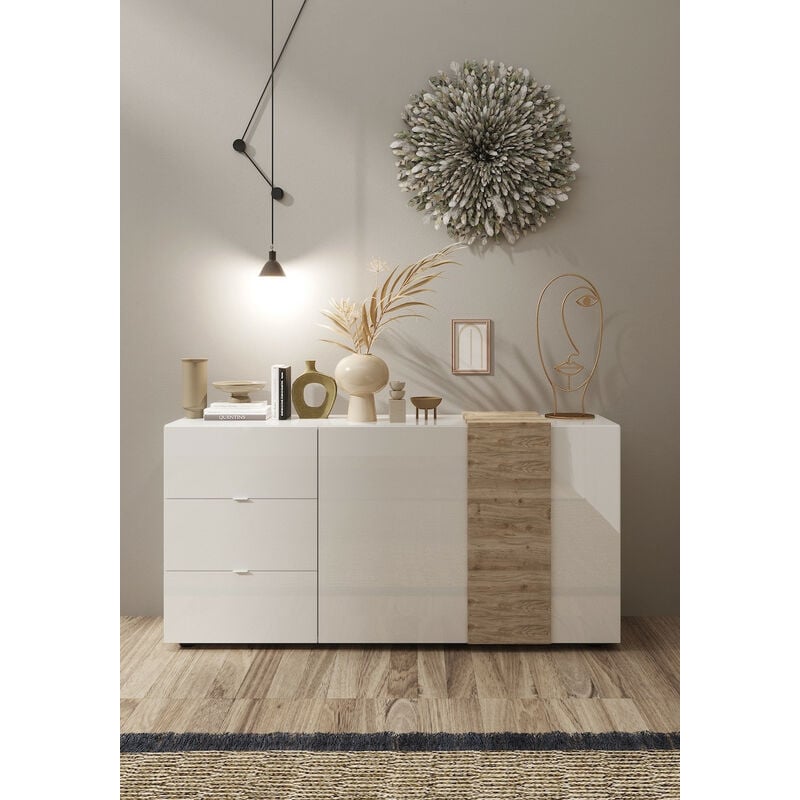 Azura Home Design - Buffet 2 portes et 3 tiroirs venus blanc laqué brillant/Kadiz 181 cm