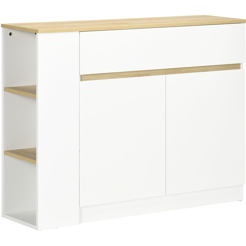 Buffet 2 portes étagère tiroir 3 niches blanc aspect chêne clair