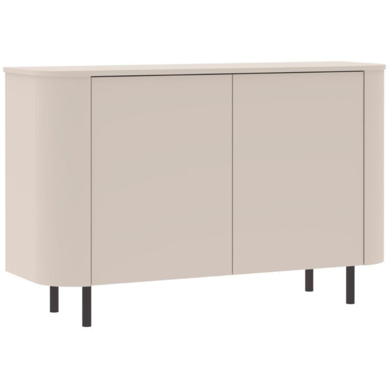 Buffet 2 portes LYNA - Laqu&eacute; beige coins arrondis pieds m&eacute;tal noir 130x43xH83cm