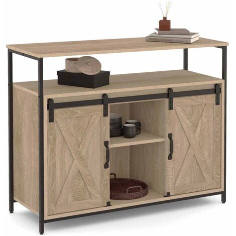 IDMARKET Buffet 2 portes grange coulissantes 100 cm QUEBEC design industriel