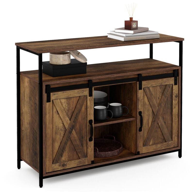 Idmarket - Buffet 2 portes grange coulissantes 100 cm montreal bois effet vieilli design industriel