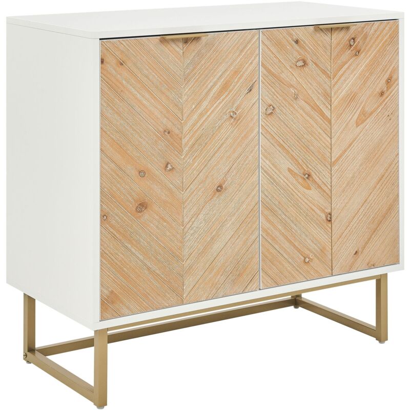Beliani - Buffet 2 Portes Placage Effet Bois Clair et Blanc avec Etagère Rangement Alaska