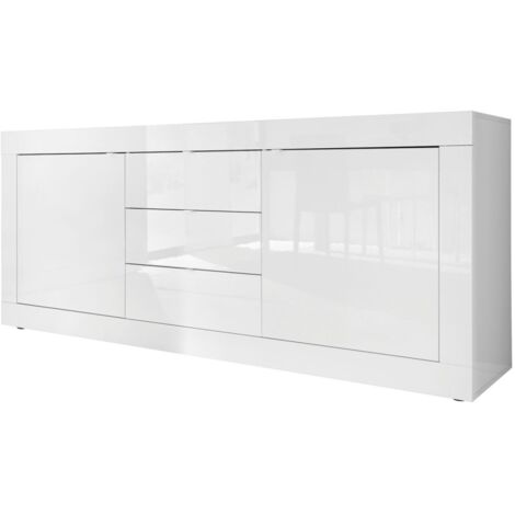 Buffet 2 puertas 3 cajones, colección ISORA, color blanco lacado brillante