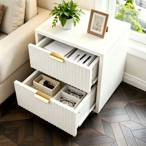 Buffet 2 tirtors, Commode Chambre 40 x 40 x 55, Meuble bas, Armoire Tiroirs, Tour de Rangement, pour Salon, Chambre, Salle à Manger, Blanc