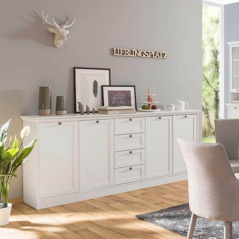 Toscohome - Buffet 200x90h cm avec tiroirs et étagères blanc mat - Landwood 52