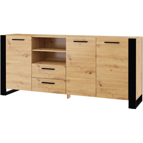 Buffet 3 ante 2 cassetti Nouka marrone e nero 87cm