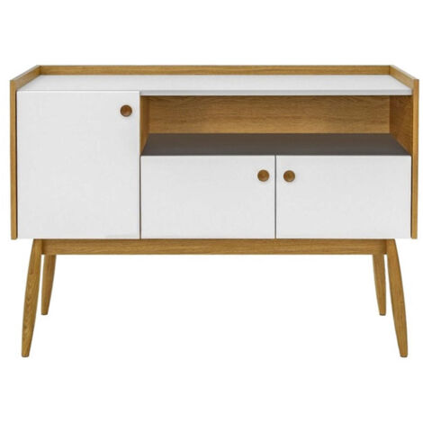 Buffet 3 Portes & 1 Niche "Farsta" 115cm Chêne & Blanc
