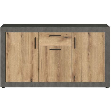 Buffet 3 portes 1 tiroir 149x40x83 cm chêne et gris