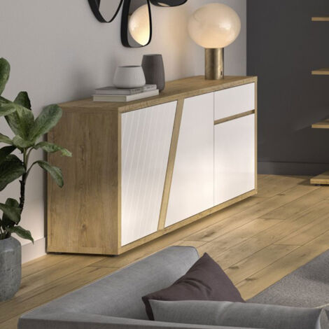 Buffet 3 portes 1 tiroir 185x45x87 cm effet chêne et blanc - JAKSO