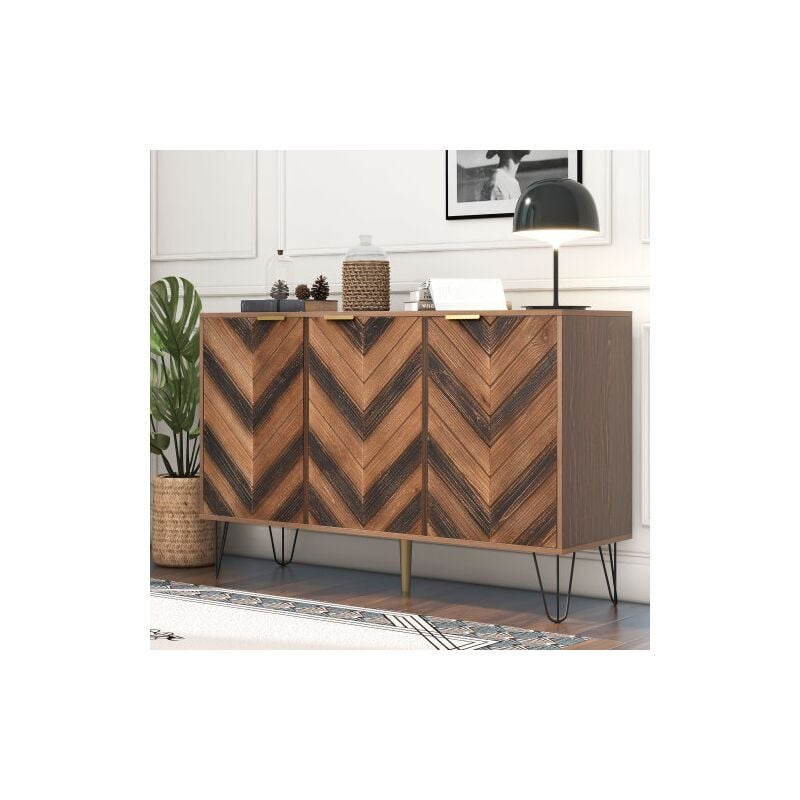 Buffet 3 portes 120x38x76,5 cm, meuble de cuisine, panneaux de particules, naturel