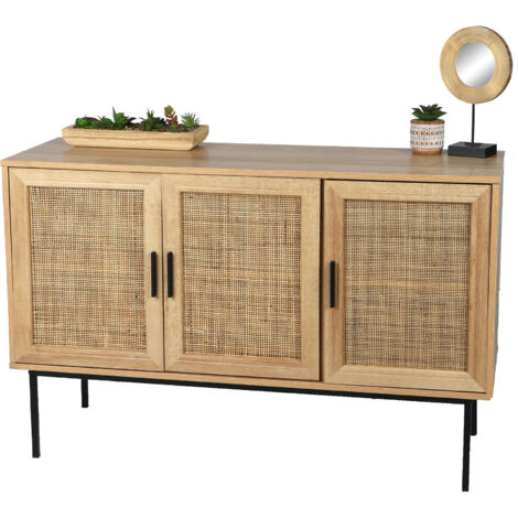 Buffet 3 portes 120x39x77 cm en naturel et noir - RATTANA