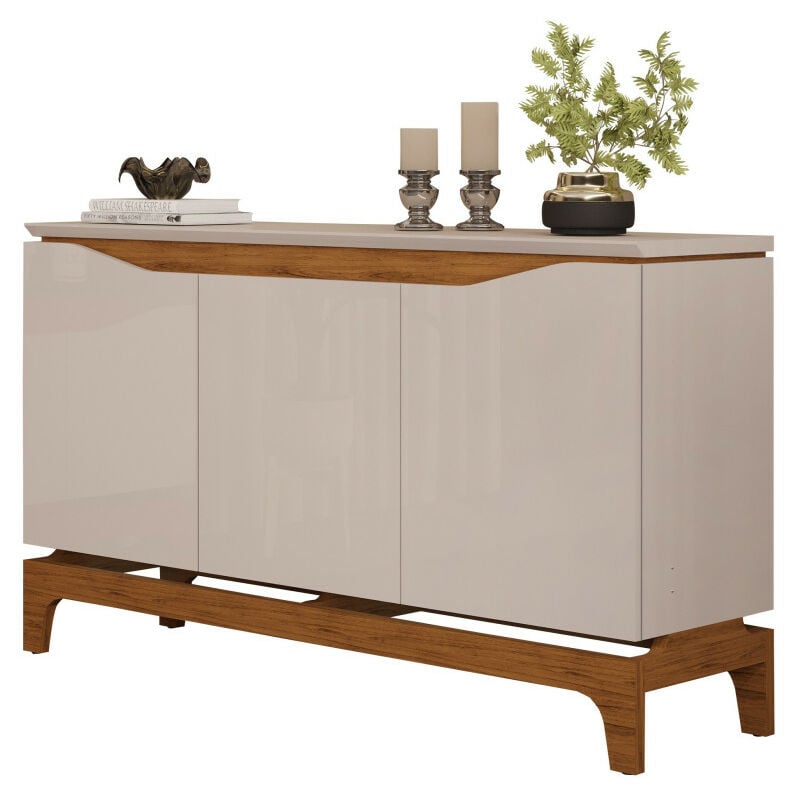 Buffet 3 Portes 139 cm Blanc Ecru et Chêne nice