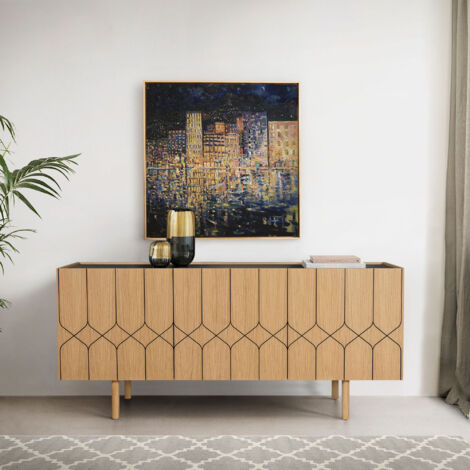 Buffet 3 portes 175x45x75 cm décor naturel et noir