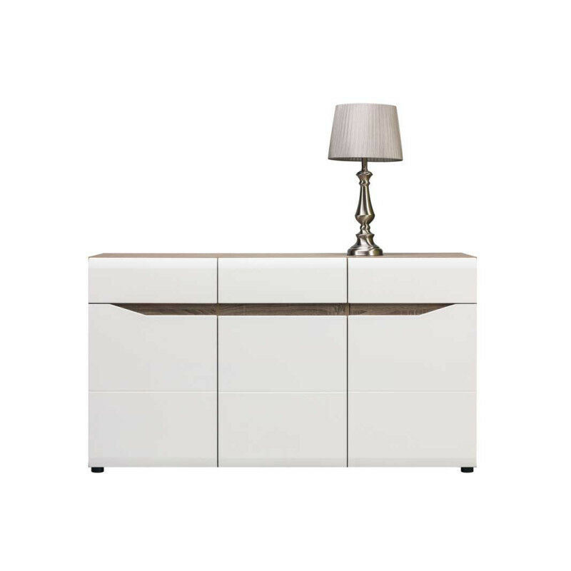 Buffet 3 portes 2 tiroirs Blanc/Chêne - oniel - l 150 x l 40.5 x h 85 cm