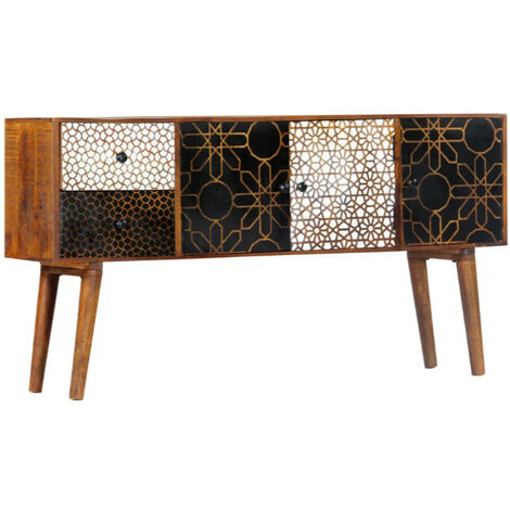 Buffet 3 portes 2 tiroirs manguier massif foncé Roman