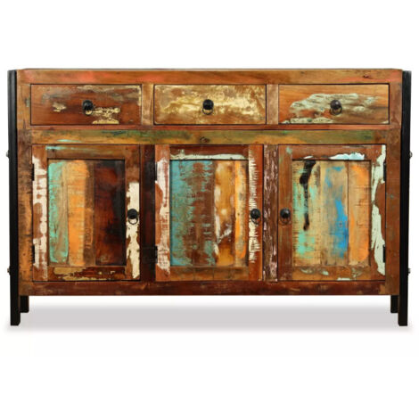 Buffet 3 portes 3 tiroirs bois massif recyclé et métal noir Boust