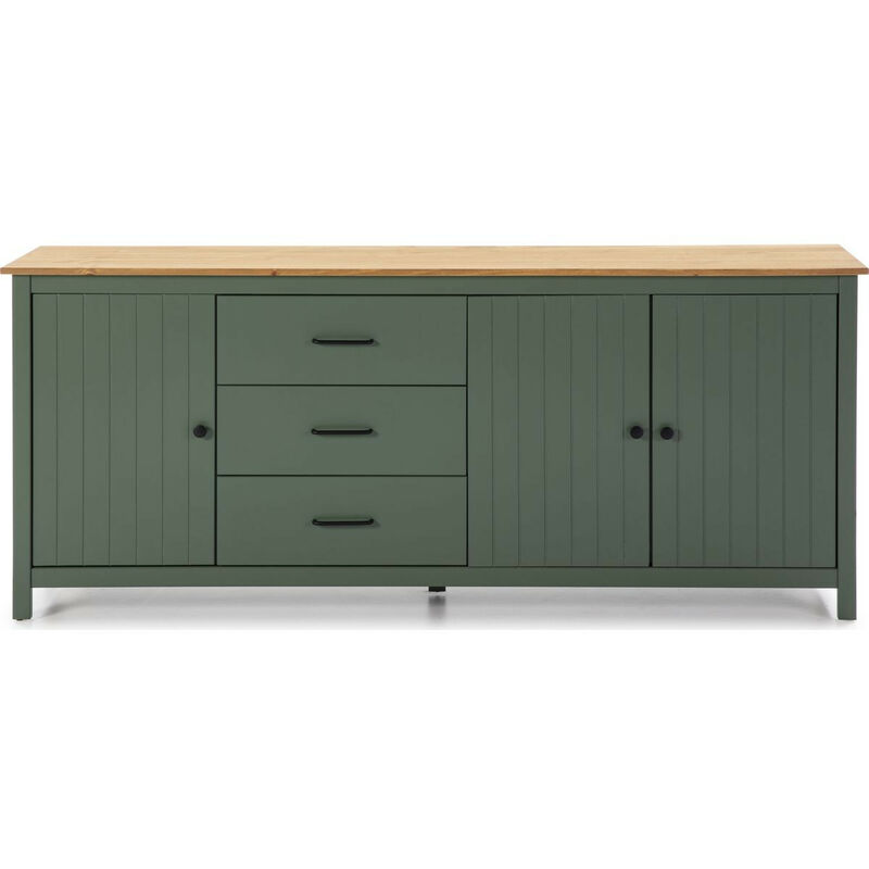 Homifab - Buffet 3 portes 3 tiroirs en bois massif vert L190xH80 cm - Ida